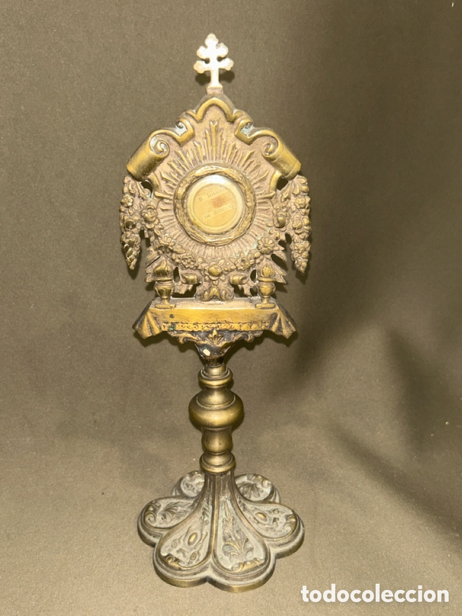 Antig&uuml;edades: RELICARIO, CUSTODIA DE ALTAR, RELIQUIA &Oacute;SEA , B.IOANNIS DE RIBERA, EN BRONCE *VER FOTOS*