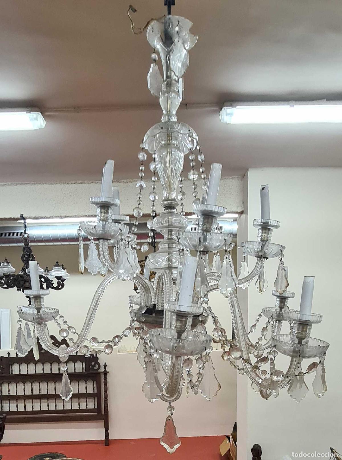 Antig&uuml;edades: L&Aacute;MPARA DE TECHO EN CRISTAL. 10 PUNTOS DE LUZ. ESPA&Ntilde;A. SIGLO XIX-XX.