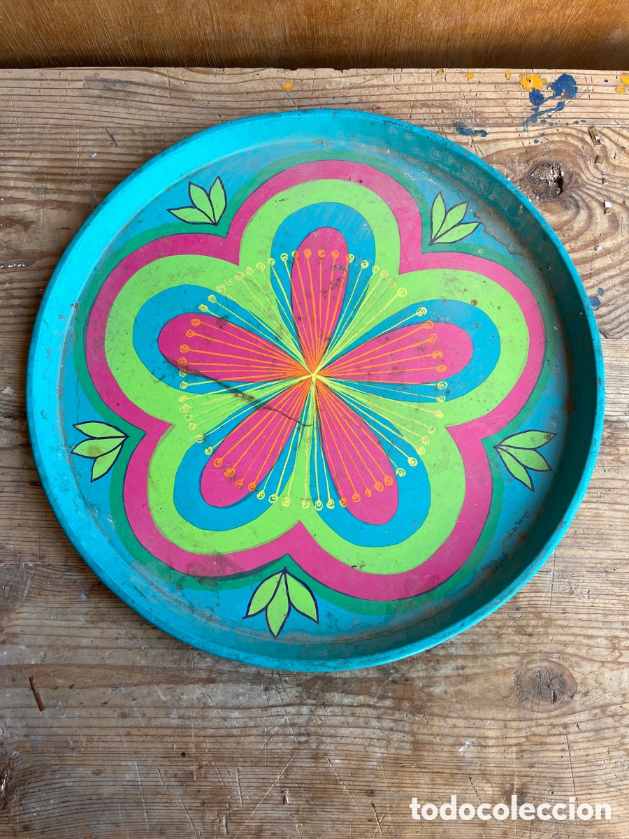 Antig&uuml;edades: Bandeja vintage decorativa pintada a mano &ndash; dise&ntilde;o floral