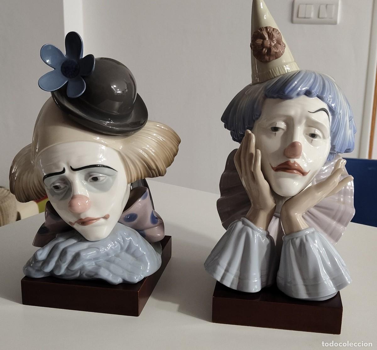 Antig&uuml;edades: Pareja Bustos de Payasos Lladr&oacute; - Ref 5129 y 5130 - Con Peanas Originales - Perfectos