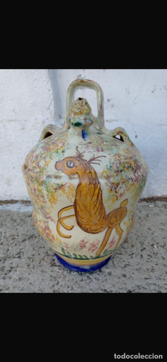 Antiquit&auml;ten: Botijo loza vidriada levante Valencia Manises animal ciervo ppio s XX 30cms