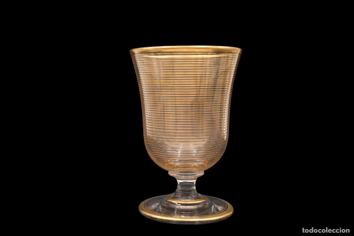 Antig&uuml;edades: Antigua copa de cristal con decoraci&oacute;n dorada &ndash; siglo XIX