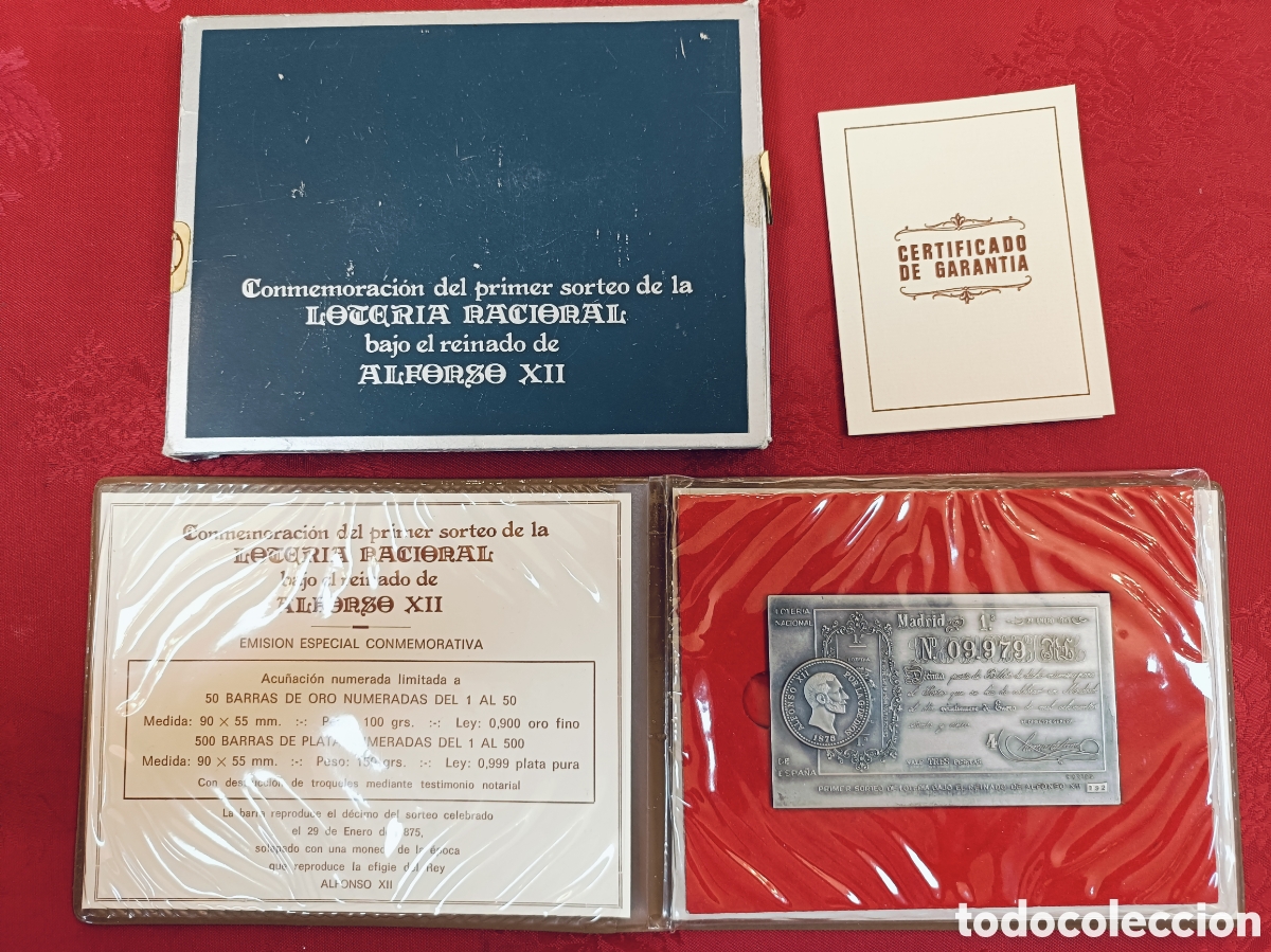 Antig&uuml;edades: LINGOTE PLATA PURA 999 . 150 GRAMOS . PRIMER SORTEO LOTERIA NACIONAL . ALFONSO XII. NUMERADO