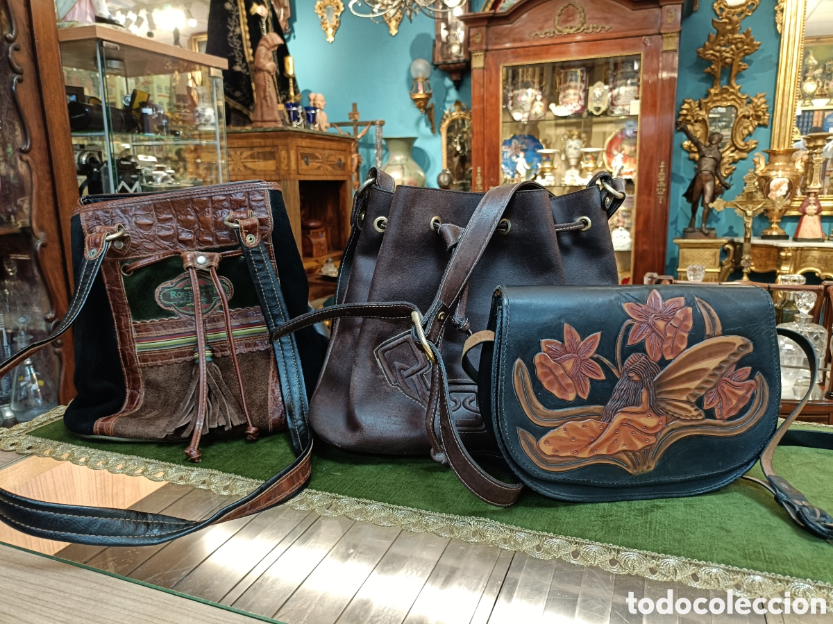 Antig&uuml;edades: LOTE DE 3 BOLSOS VINTAGE DE CUERO