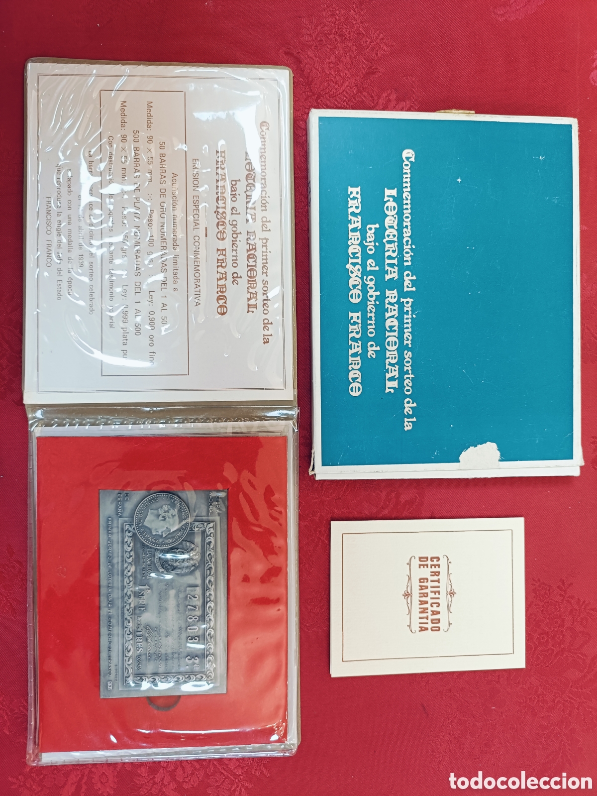Antig&uuml;edades: LINGOTE PLATA PURA 999 . 150 GRAMOS . PRIMER SORTEO LOTERIA NACIONAL . FRANCISCO FRANCO. NUMERADO