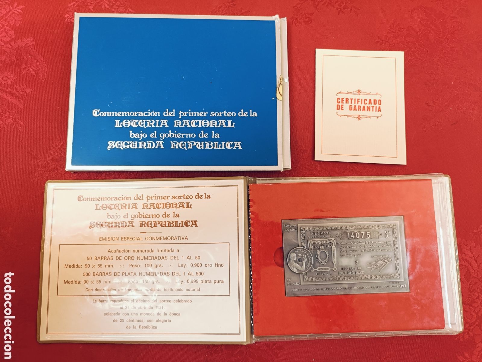 Antig&uuml;edades: LINGOTE PLATA PURA 999 . 150 GRAMOS . PRIMER SORTEO LOTERIA NACIONAL . II REPUBLICA. NUMERADO