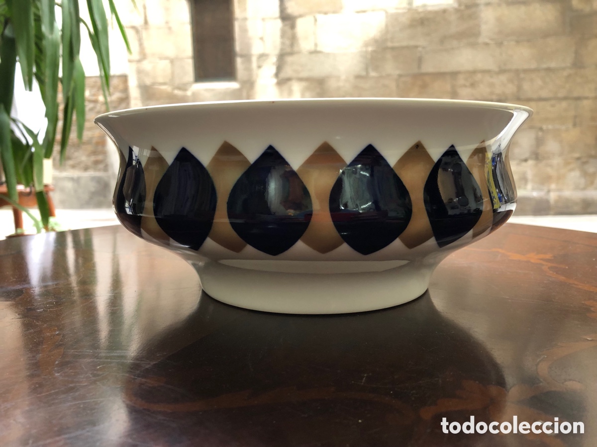 Antig&uuml;edades: Gran bol / ensaladera Sargadelos vintage (25 cm) - Dise&ntilde;o geom&eacute;trico descatalogado