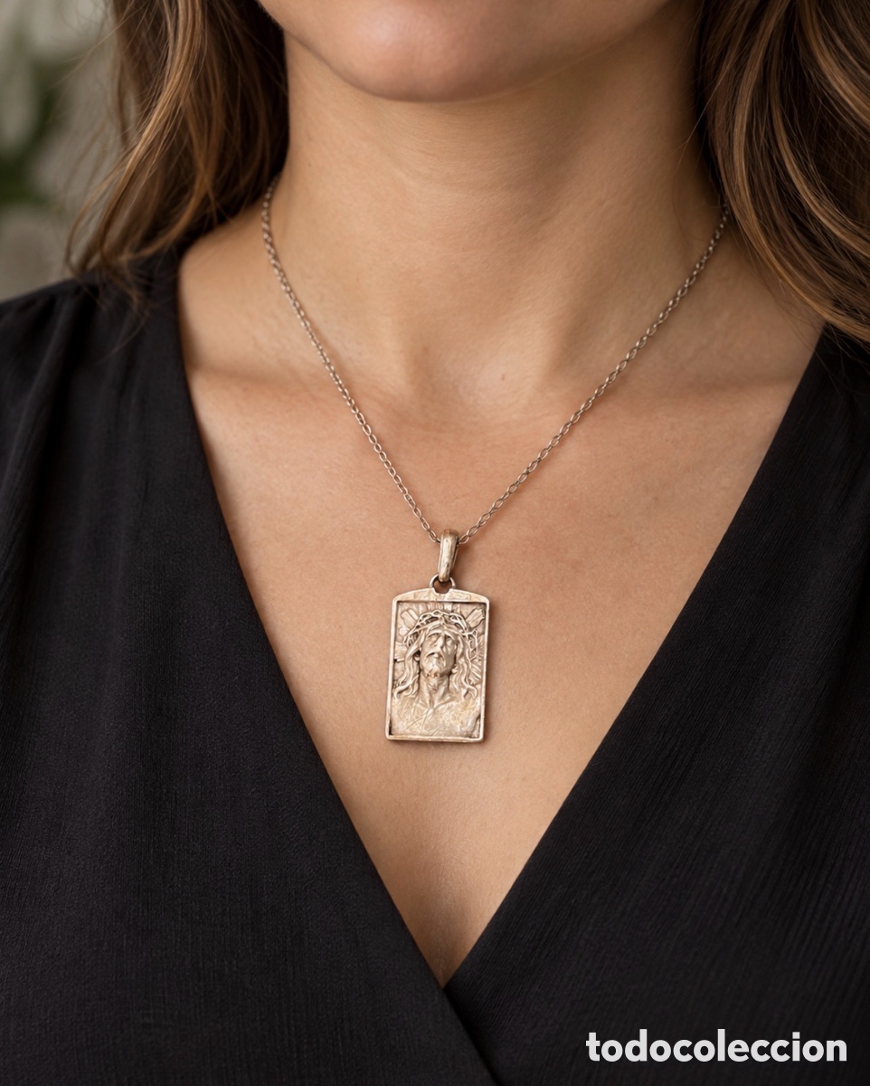 Antiques: Colgante Jes&uacute;s Cristo (plata 800) Medalla rectangular