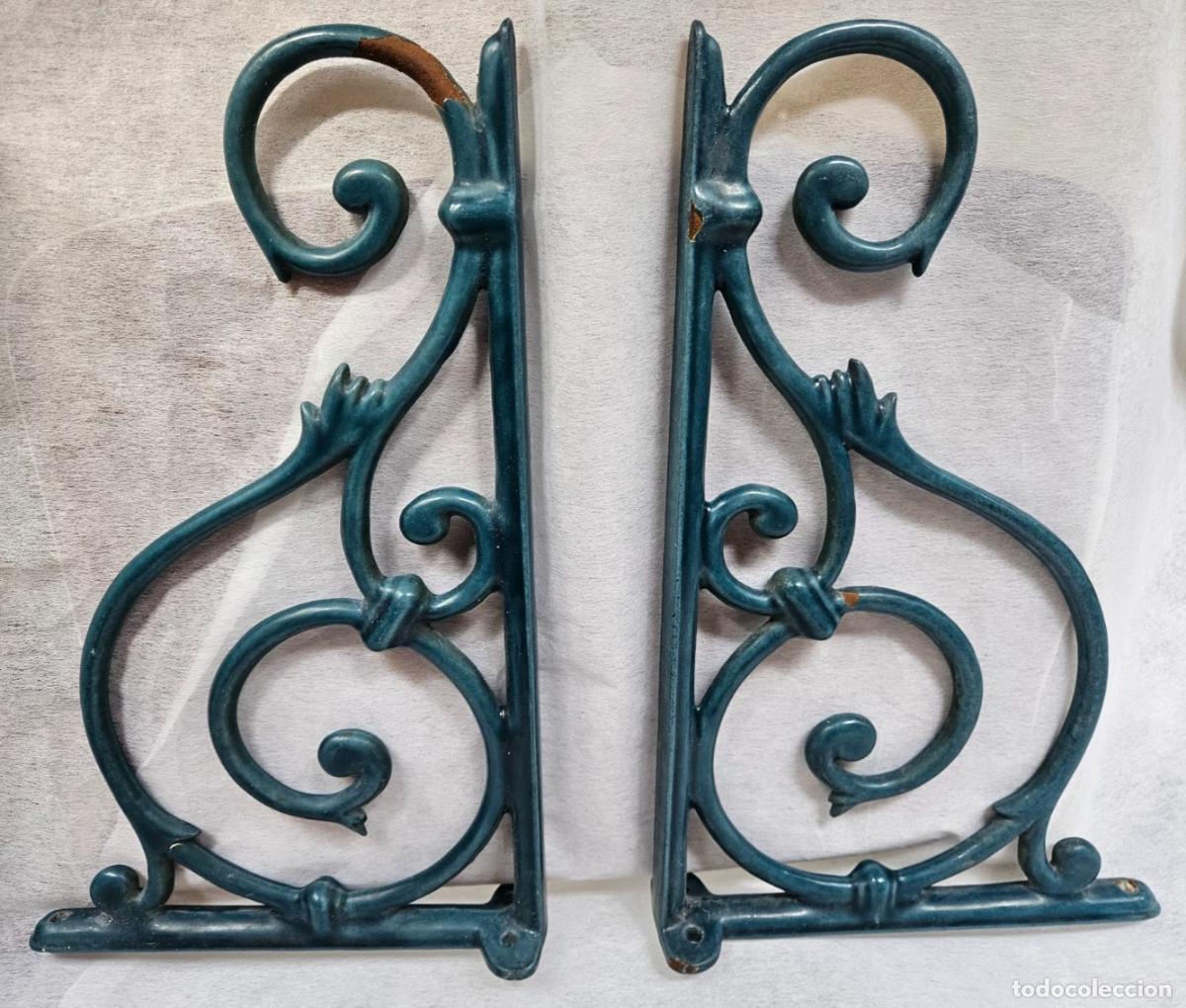 Antig&uuml;edades: ANCIENNE PAIRE DE SUPPORT ETAGERE EN FONTE EMAILLEE STYLE VICTORIEN