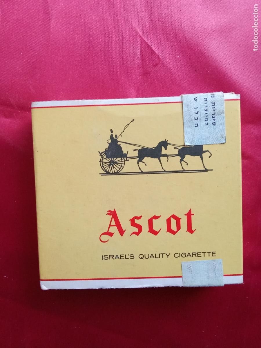 Antig&uuml;edades: Paquete tabaco cigarros Ascot Israel en hebreo. Caja Tabaco