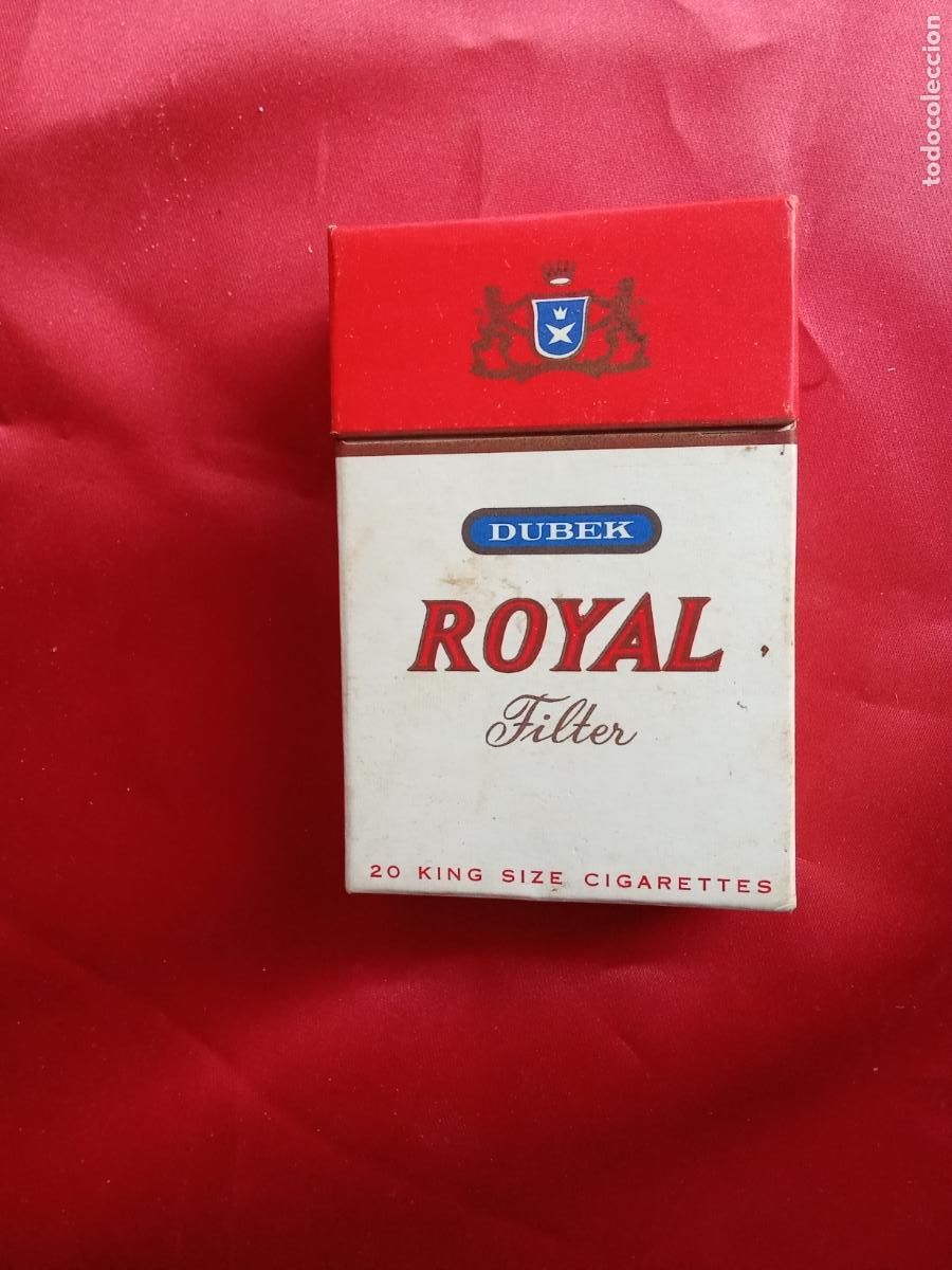 Antig&uuml;edades: Paquete tabaco sin abrir Royal Filter. Raro ingl&eacute;s y hebreo. Caja tabaco