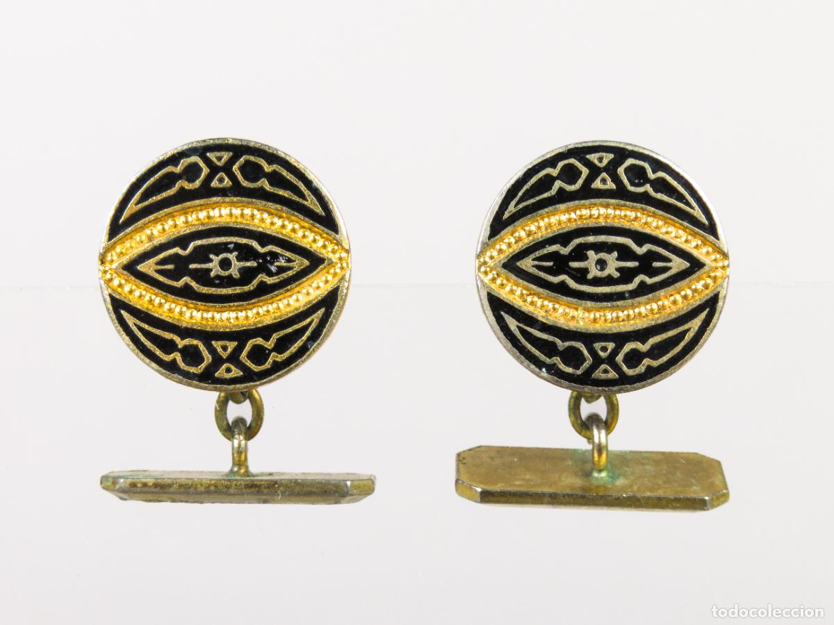Antig&uuml;edades: Gemelos damasquinado de Toledo mitad S XX