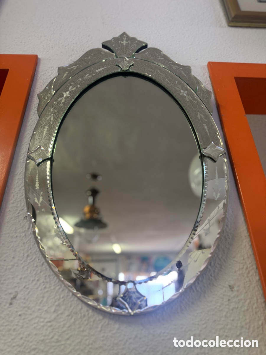 Antig&uuml;edades: Espejo veneciano en cristal con dibujo al &aacute;cido