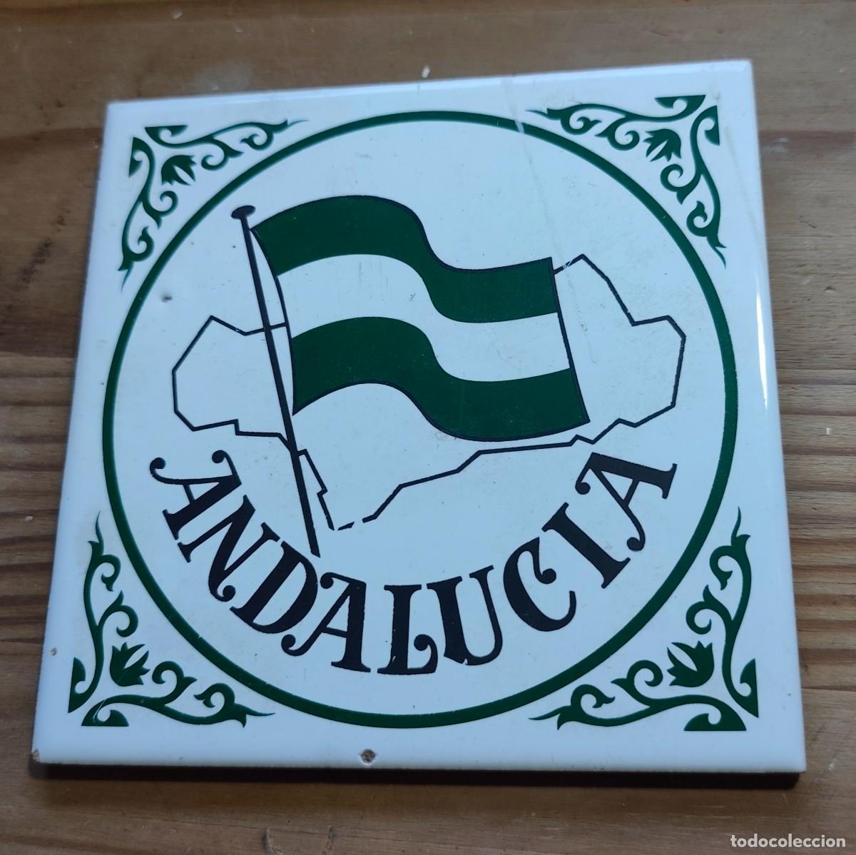 Antig&uuml;edades: AZULEJO BANDERA DE ANDALUCIA PARA COLGAR EN PASILLO, PATIO, ETC - FOTO ADICIONAL