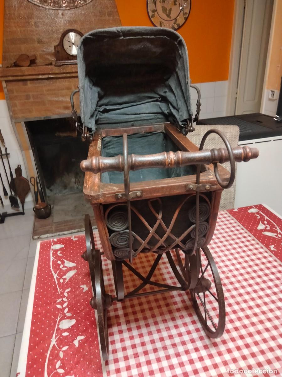 Antig&uuml;edades: Fant&aacute;stico cochecito de mu&ntilde;ecas vintage estilo victoriano 100% competo (madera, metal,lona)