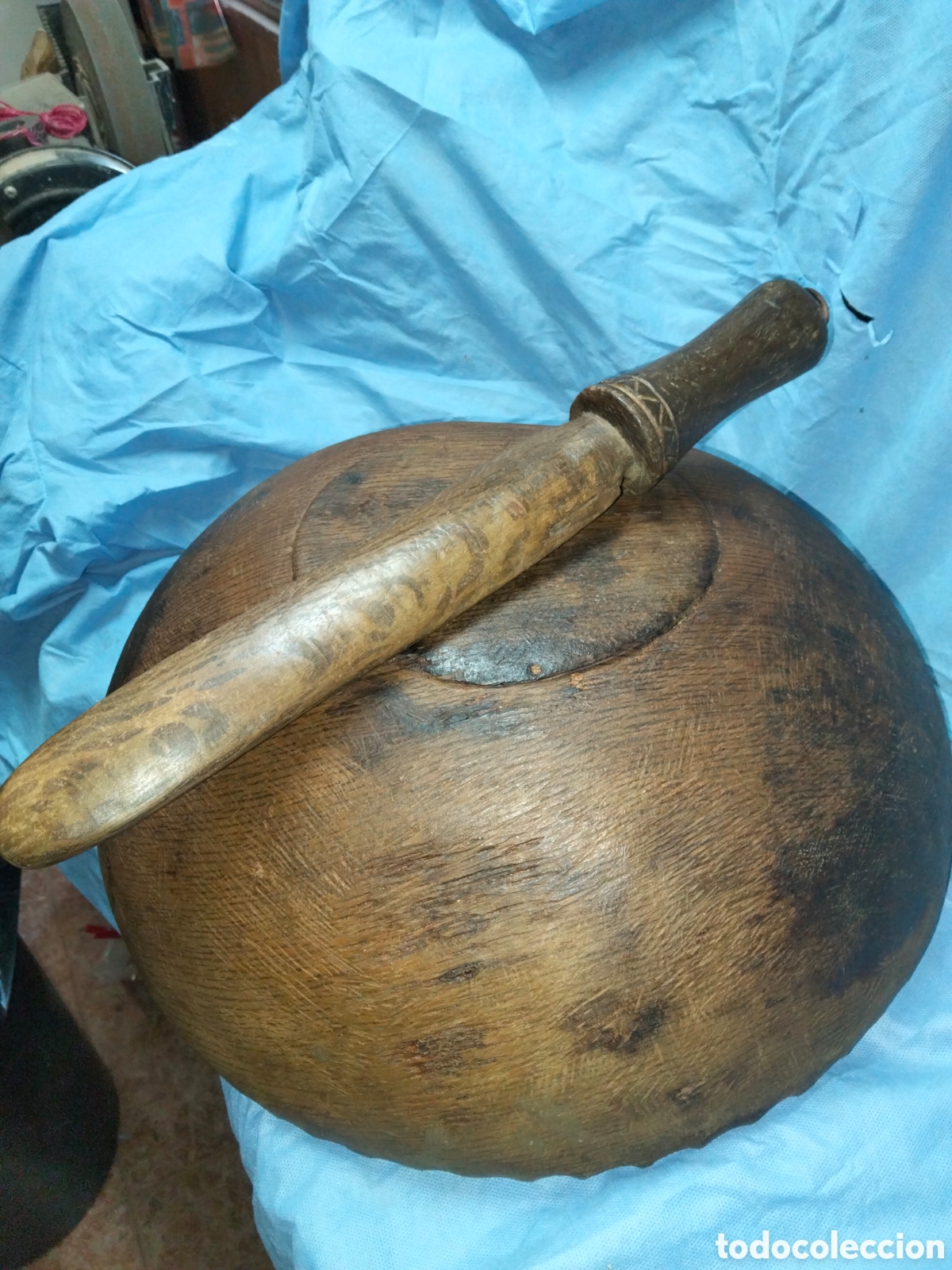 Antig&uuml;edades: ENORME CUENCO DE MADERA - Foto 4