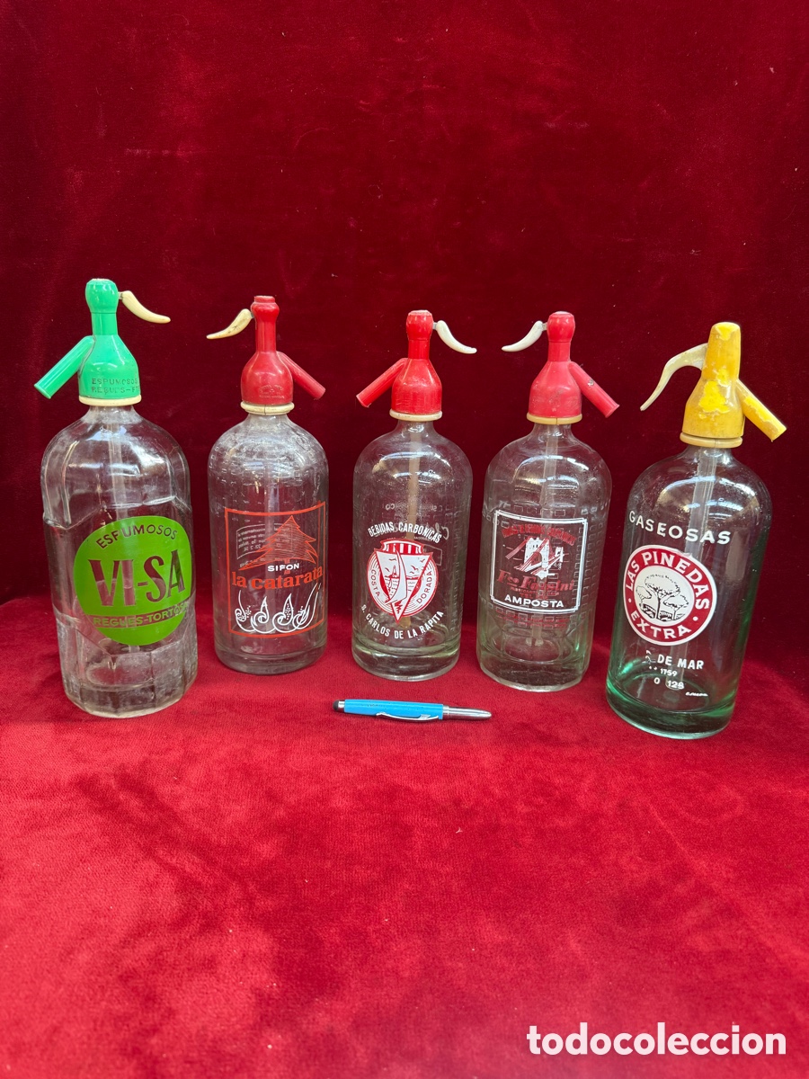 Antig&uuml;edades: Lote de 5 antiguos sifones serigrafiados!