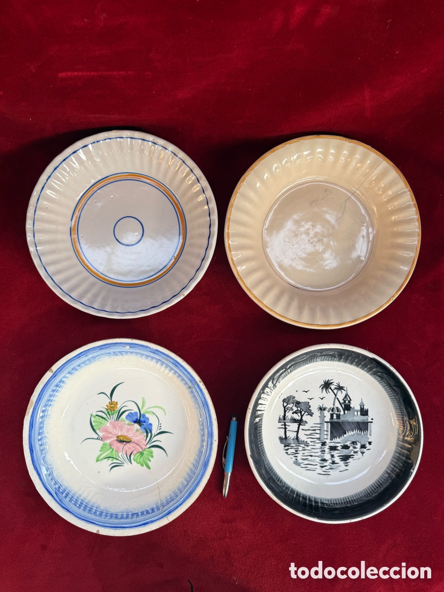 Antig&uuml;edades: Lote de 4 antiguos platos hondos de ceramica!