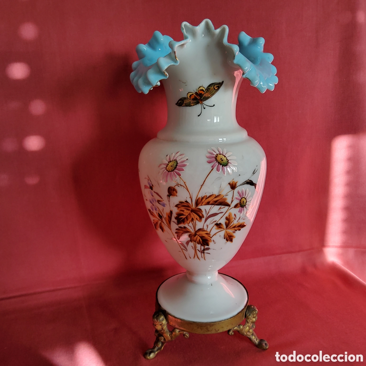 Antig&uuml;edades: JARR&Oacute;N ANTIGUO DE CRISTAL OPALINO DECORADO CON MOTIVOS FLORALES, DE FINALES DEL SIGLO XIX