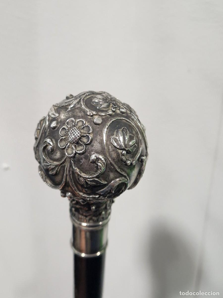 Antig&uuml;edades: Bast&oacute;n de pu&ntilde;o de plata 925 y madera de &eacute;bano. - Foto 1