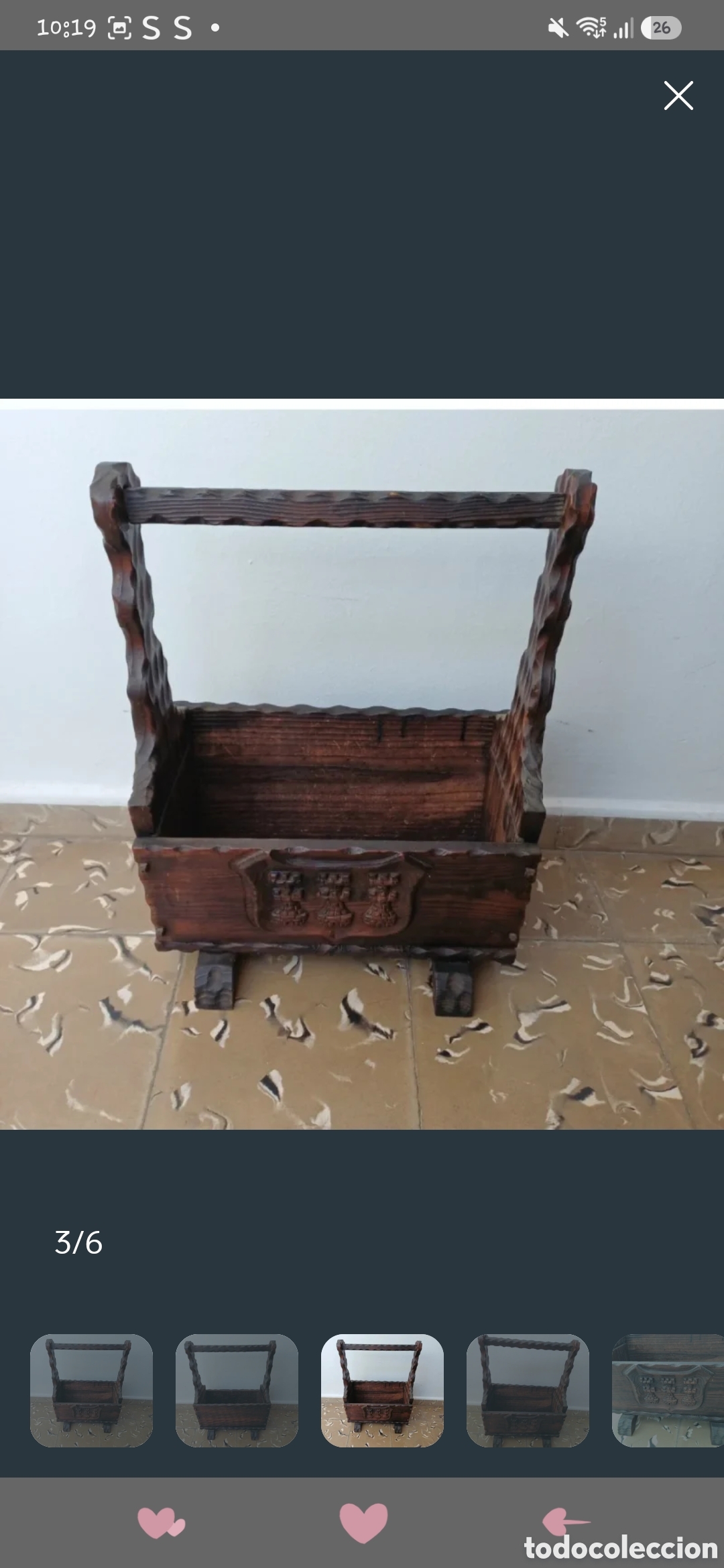 Antig&uuml;edades: Revistero/macetero de madera maciza tallado. - Foto 3