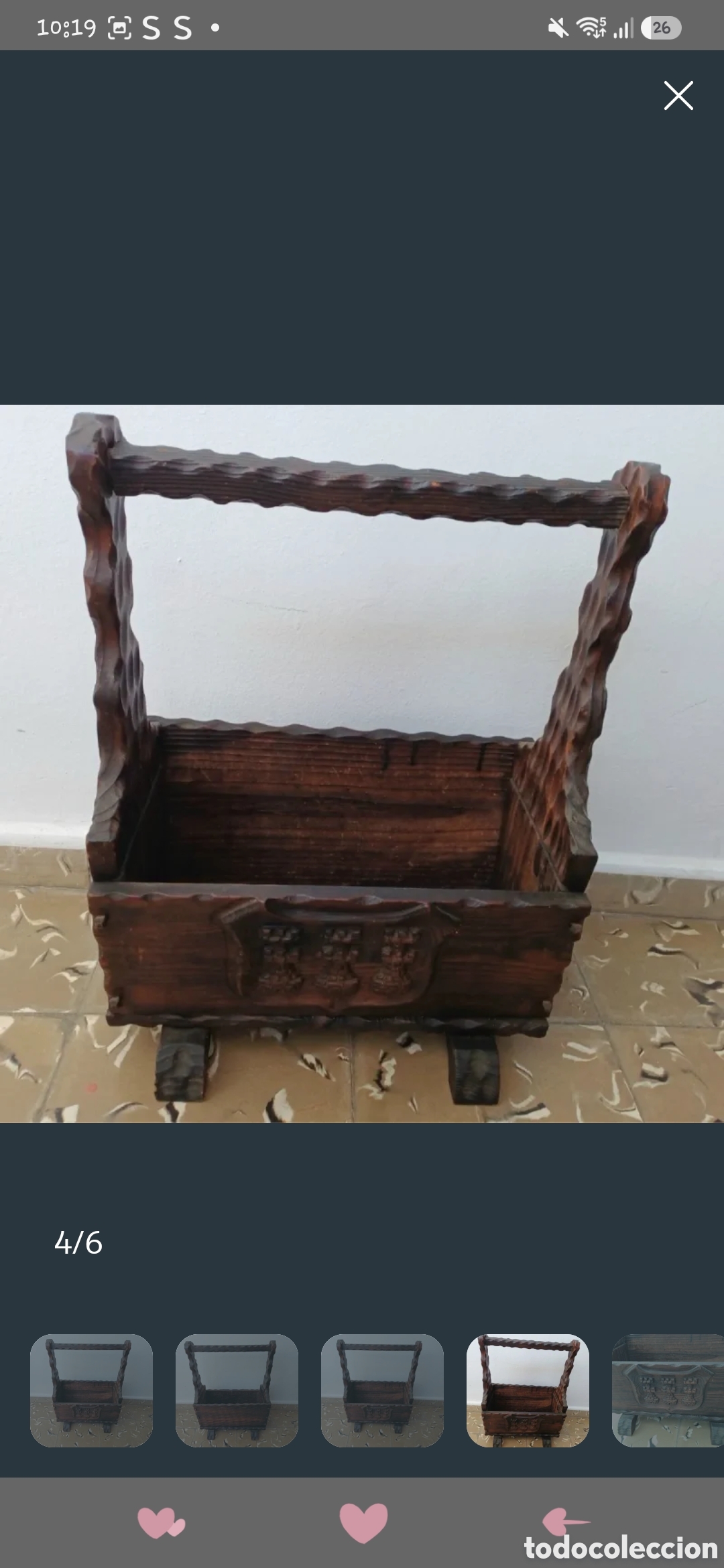 Antig&uuml;edades: Revistero/macetero de madera maciza tallado. - Foto 4