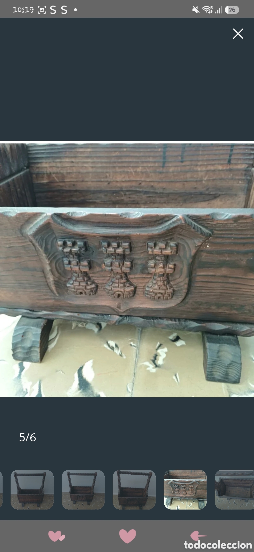 Antig&uuml;edades: Revistero/macetero de madera maciza tallado. - Foto 5
