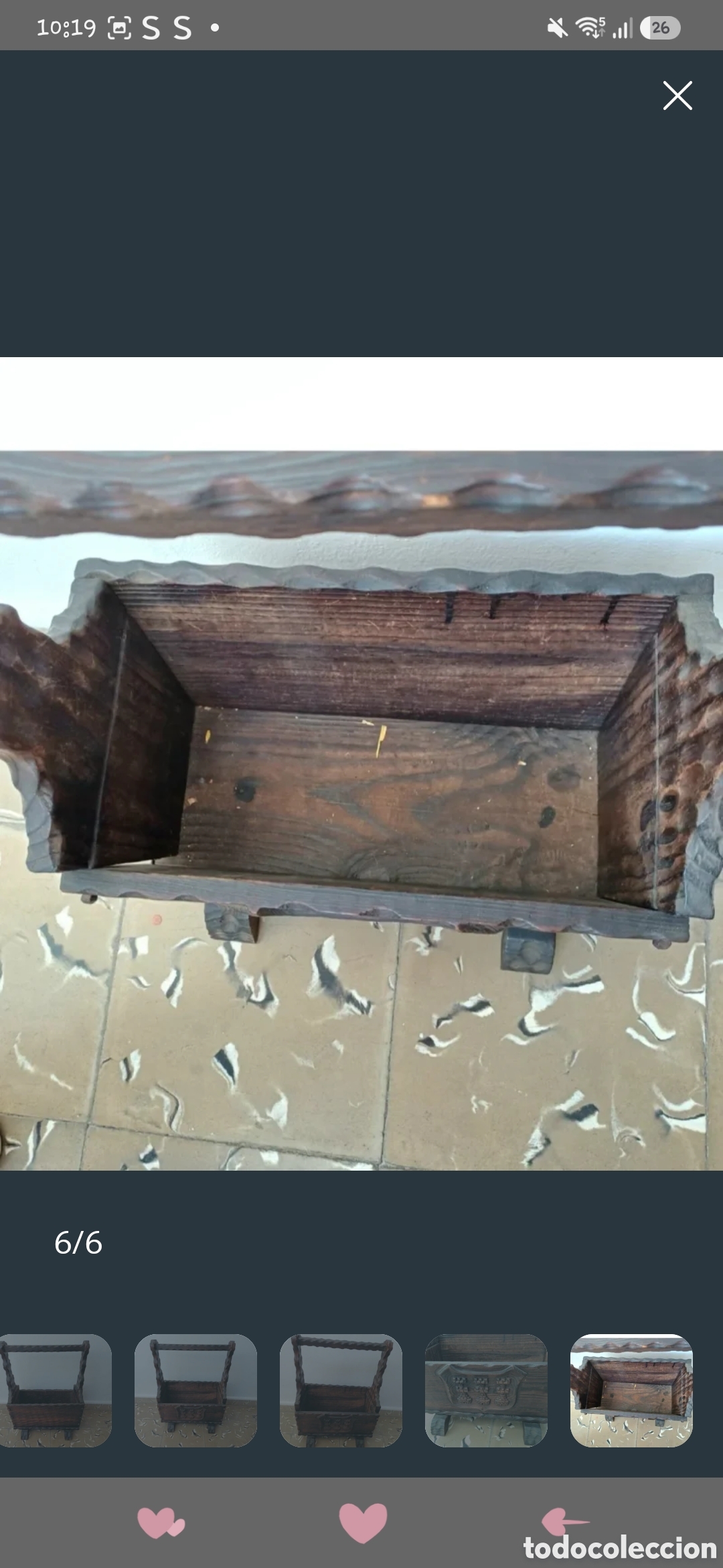 Antig&uuml;edades: Revistero/macetero de madera maciza tallado. - Foto 6