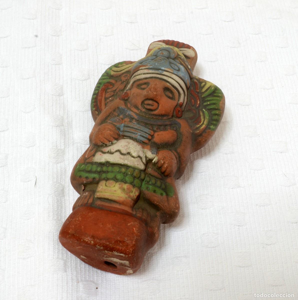 Antig&uuml;edades: Figurita artesanal de terracota Mexico pintada a mano