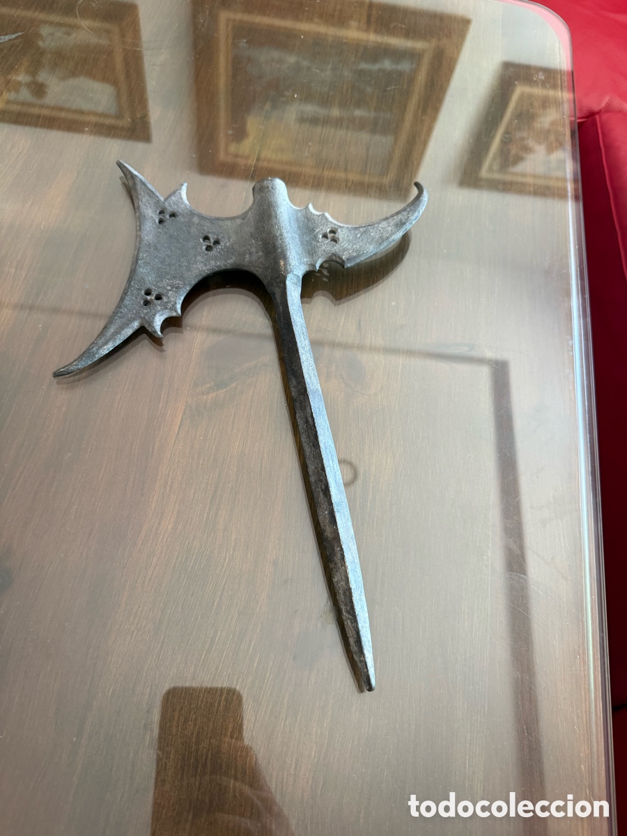 Antig&uuml;edades: Cabeza de alabarda hacha de armas g&oacute;tica calada - hierro forjado decoraci&oacute;n medieval