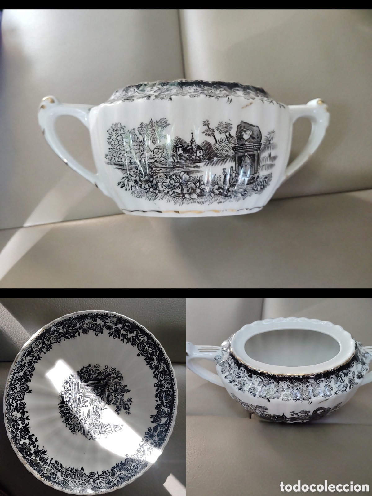Antig&uuml;edades: Conjunto de plato y salsera de porcelana santa Clara.