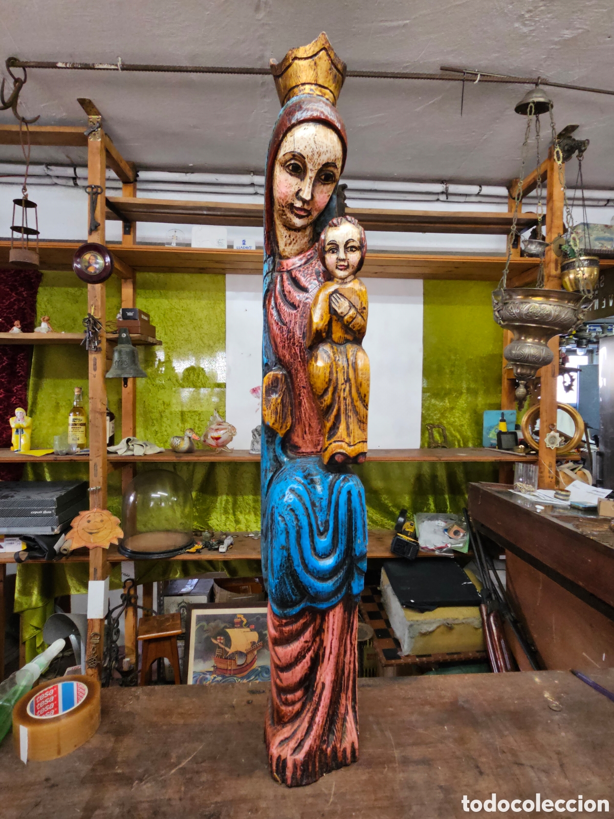 Antig&uuml;edades: Virgen talla madera gran tama&ntilde;o