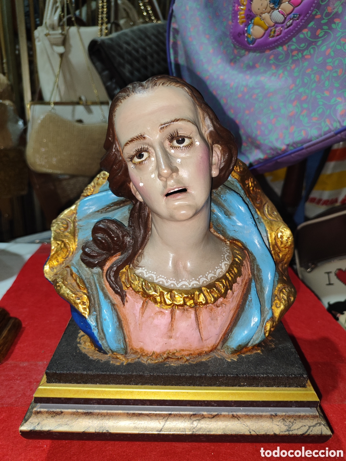 Antig&uuml;edades: Escultura terracota busto Virgen Dolorosa firmada D BLAZQUEZ MORATALLA