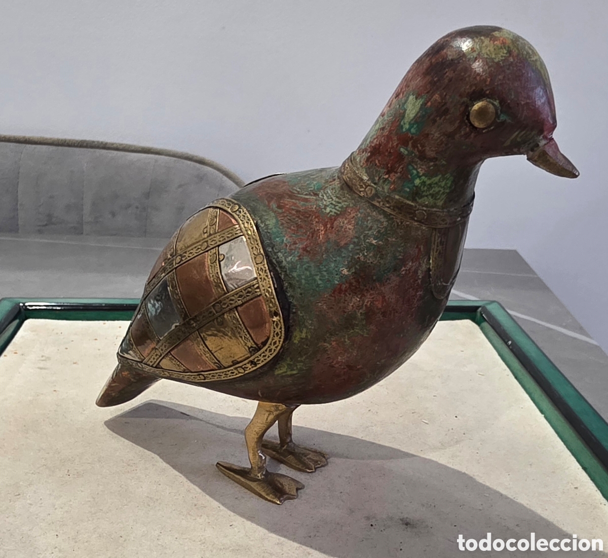 Antig&uuml;edades: Figura vintage p&aacute;jaro metal
