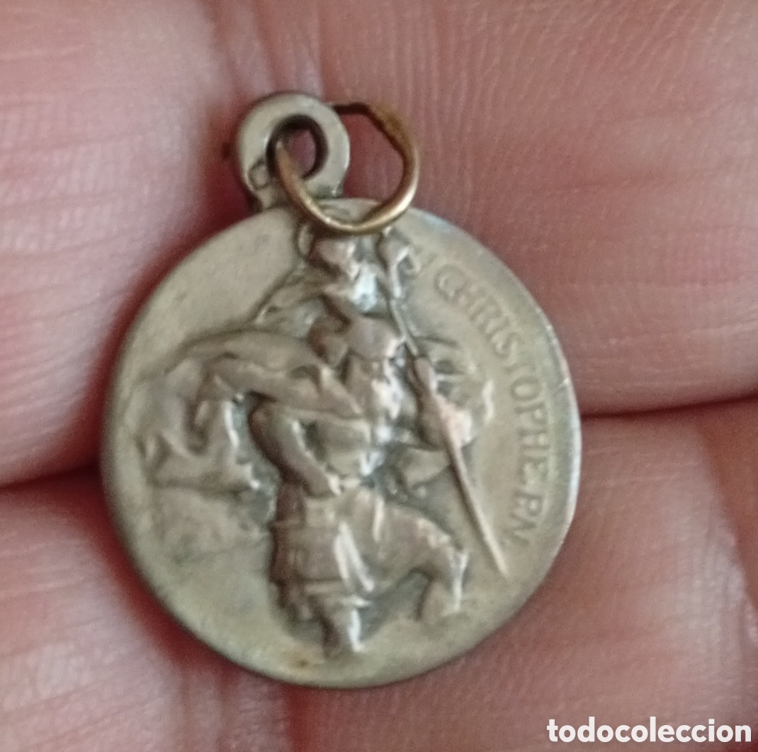 Antig&uuml;edades: San Crist&oacute;bal peque&ntilde;a antigua medalla de plata san Cristofer