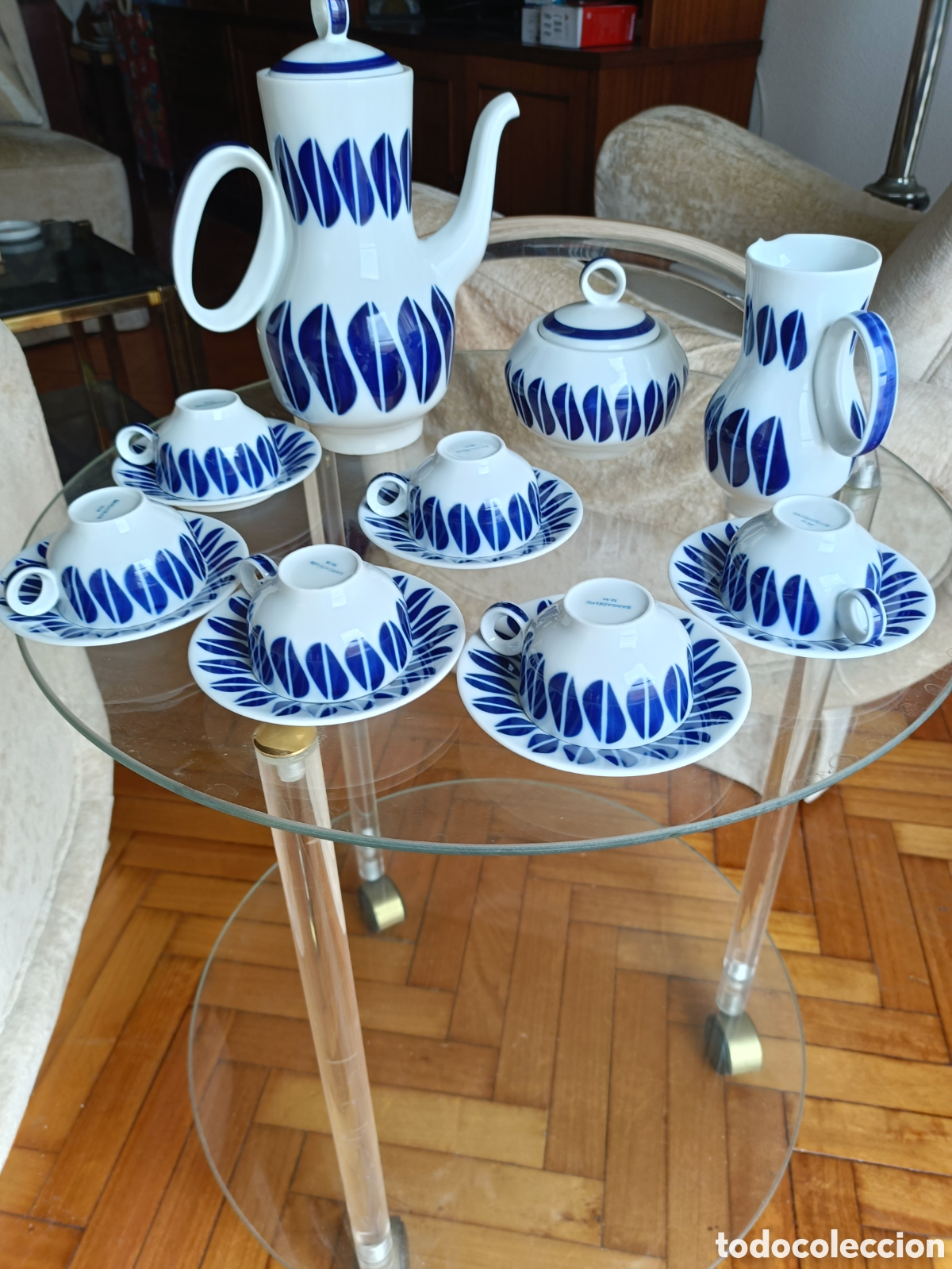 Antig&uuml;edades: Sargadelos Juego caf&eacute; blanco y azul - Foto 2