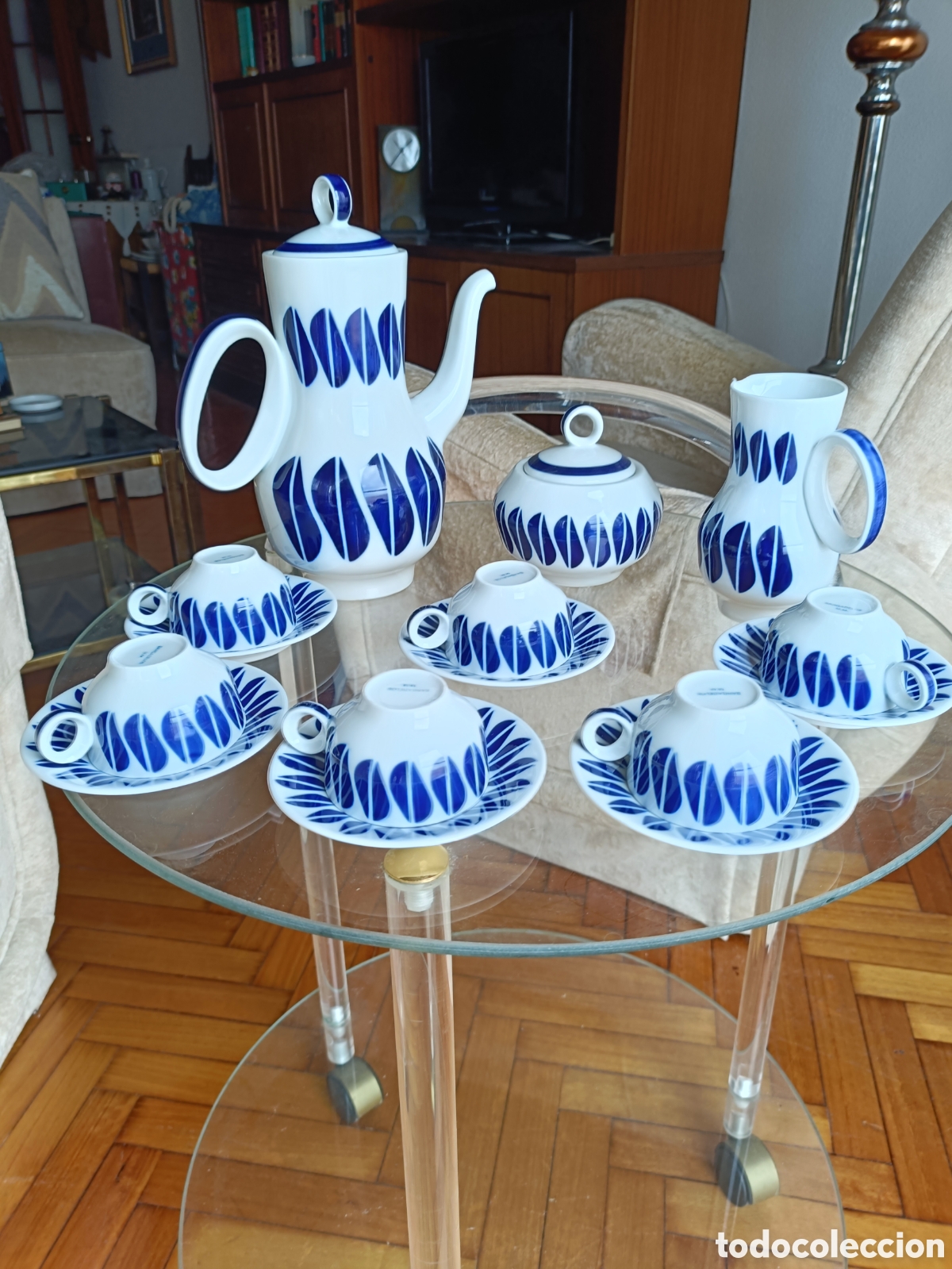 Antig&uuml;edades: Sargadelos Juego caf&eacute; blanco y azul