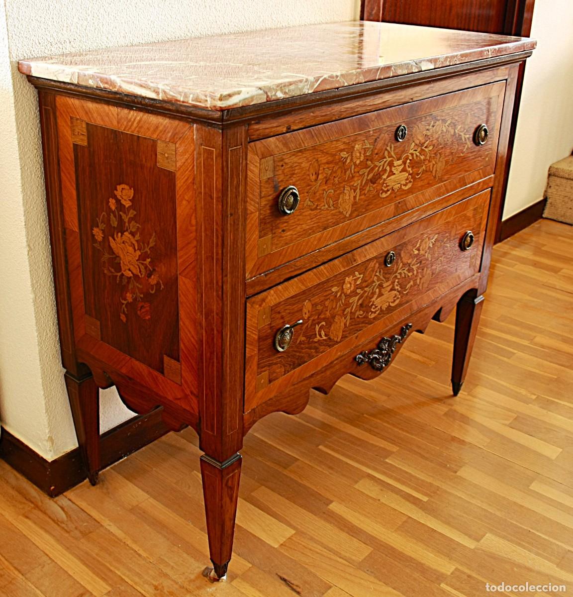 Antig&uuml;edades: C&Oacute;MODA EN MADERA TARACEADA Y M&Aacute;RMOL - Foto 2
