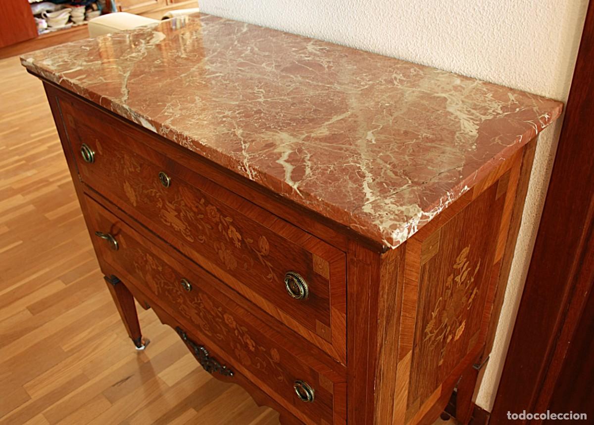Antig&uuml;edades: C&Oacute;MODA EN MADERA TARACEADA Y M&Aacute;RMOL - Foto 9