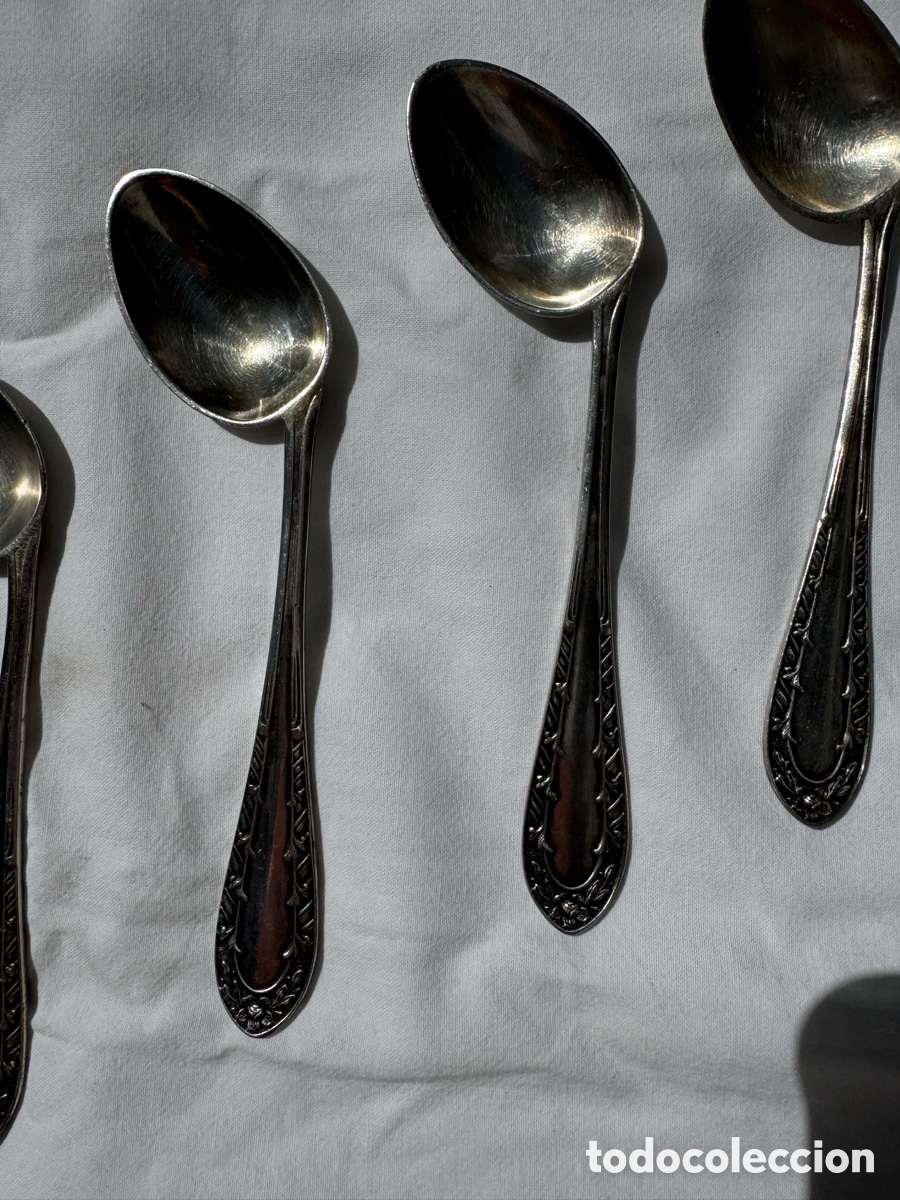 Antig&uuml;edades: 6 cucharillas antiguas para beb&eacute; alpaca plateada 40 - 13,5 cm