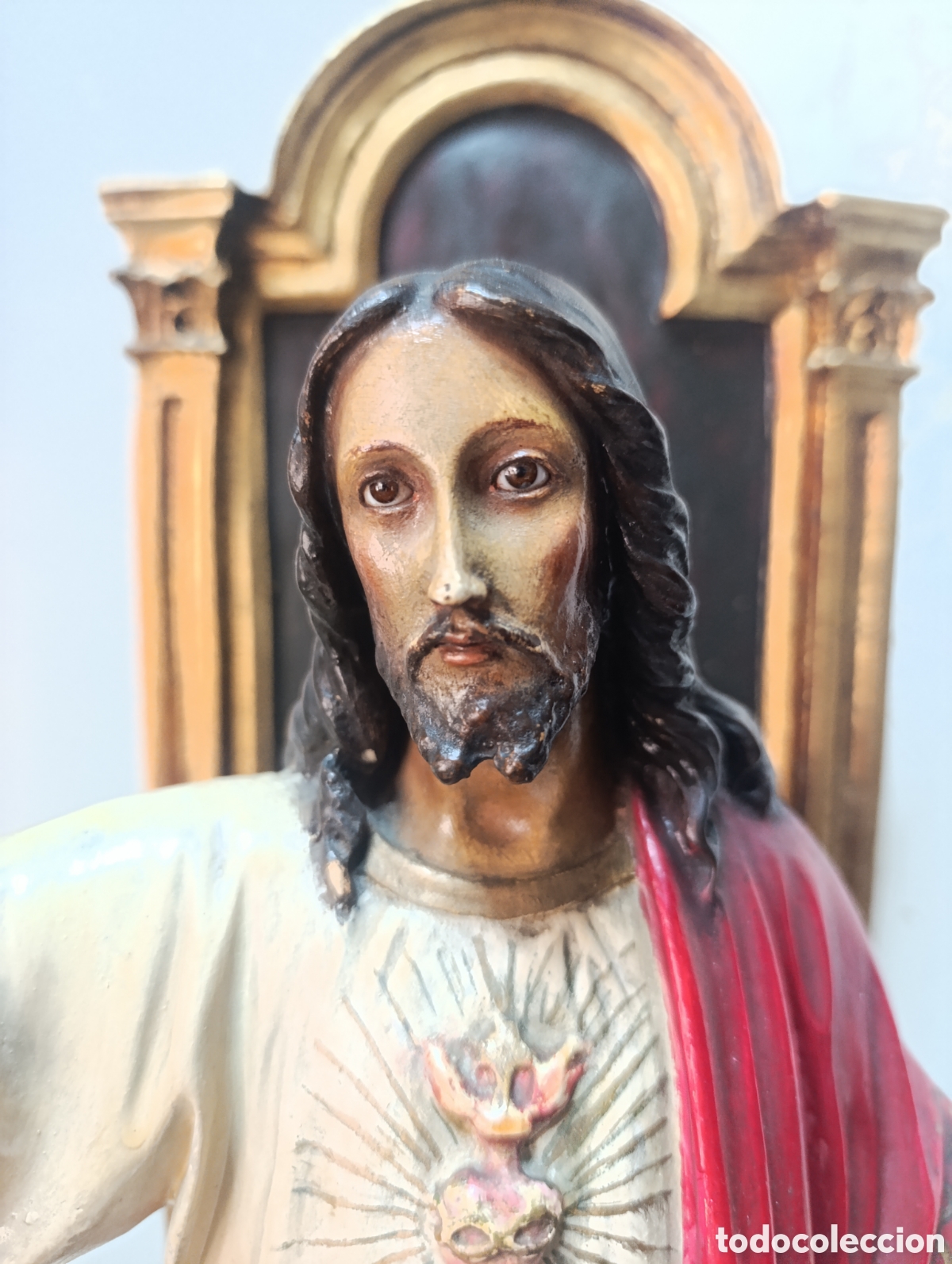 Antig&uuml;edades: Antigua Escultura Cristo Rey - Sagrado Coraz&oacute;n Entronizado (Olot, 65