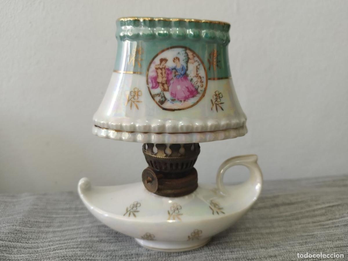 Antig&uuml;edades: uinqu&eacute; miniatura japon&eacute;s porcelana nacarada escena galante vintage 14 cm