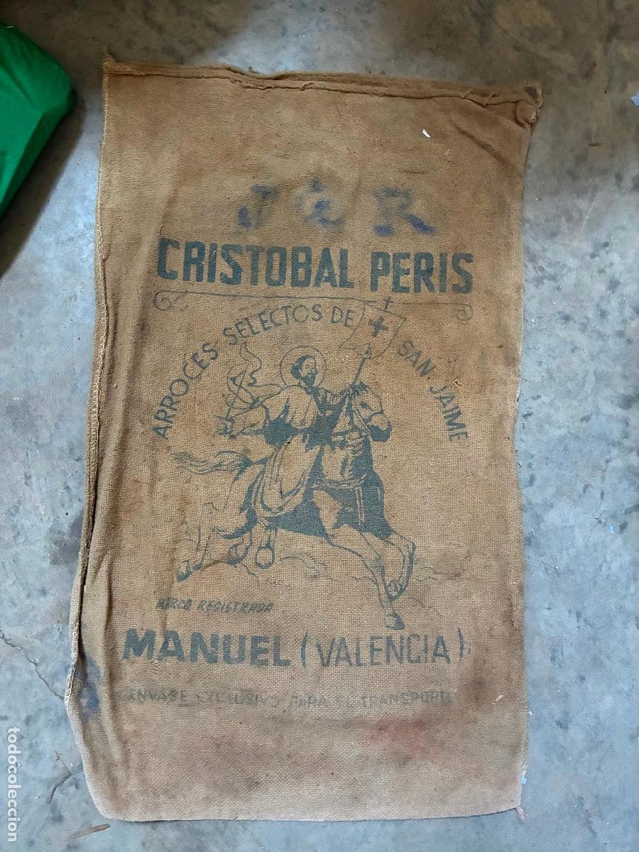 Antig&uuml;edades: Manuel Valencia antiguo saco arroces selectos de San Jorge Cristobal Peris 50x80 cm fotos