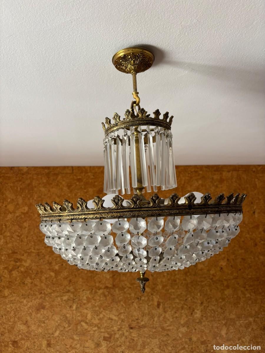 Antig&uuml;edades: L&aacute;mpara de techo de Cristal y Cobre, a&ntilde;os 60-70