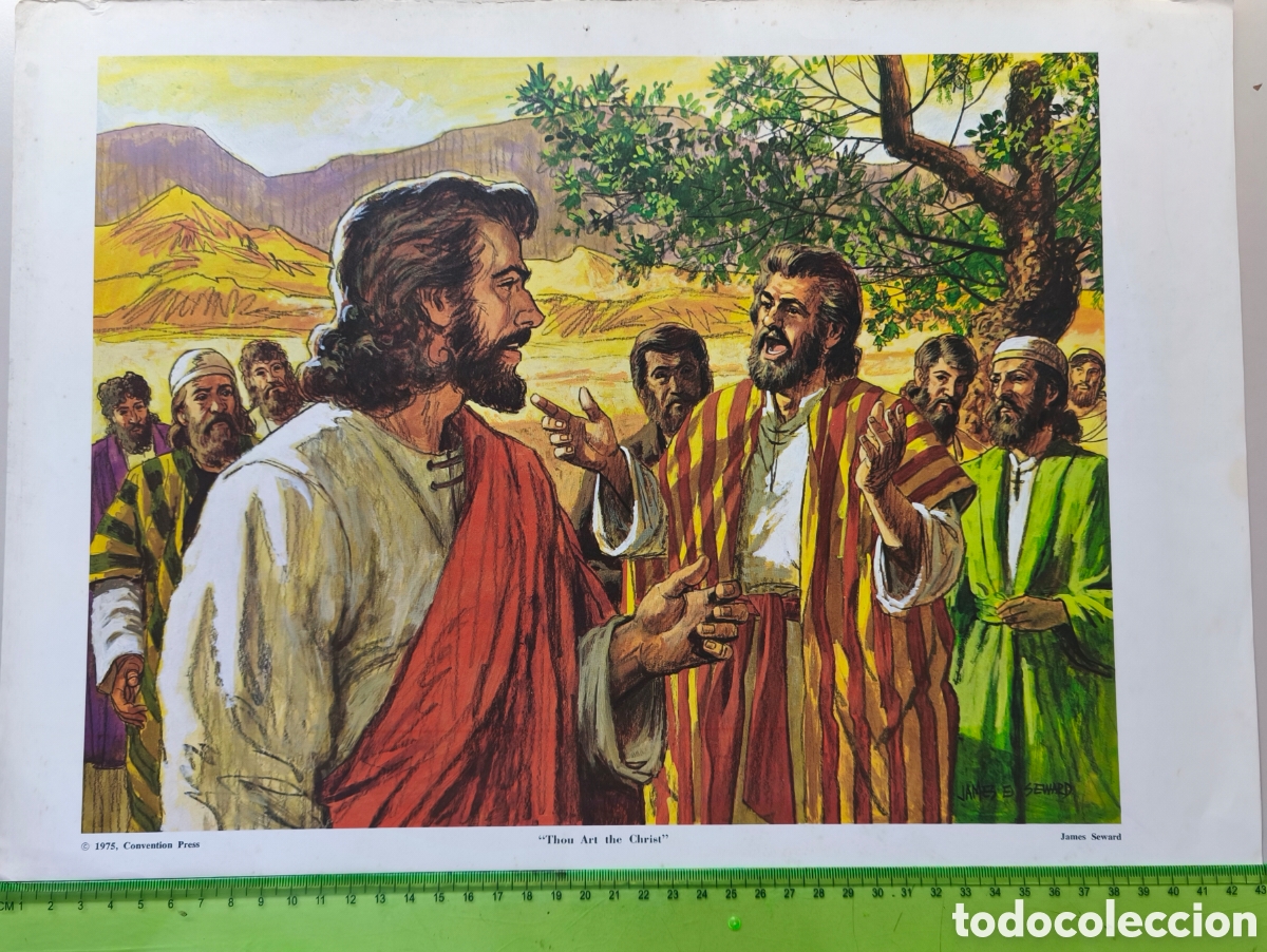 Antig&uuml;edades: Cartulina ilustrada &laquo;Thou Art the Christ&raquo; , pintada por el artista James Seward de 1975