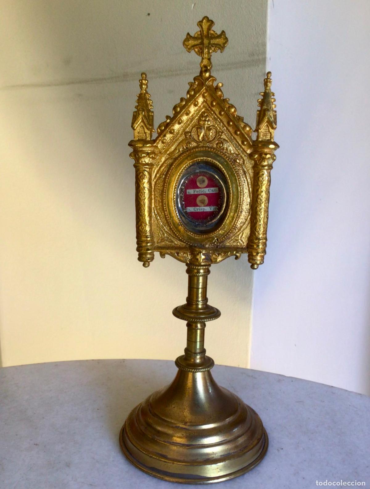 Antig&uuml;edades: ANTIGUO RELICARIO- CUSTODIA CON LAS RELIQUIAS DE S. FELICIANO Y S,CRISPULO ,FIN SIGLO XIX -