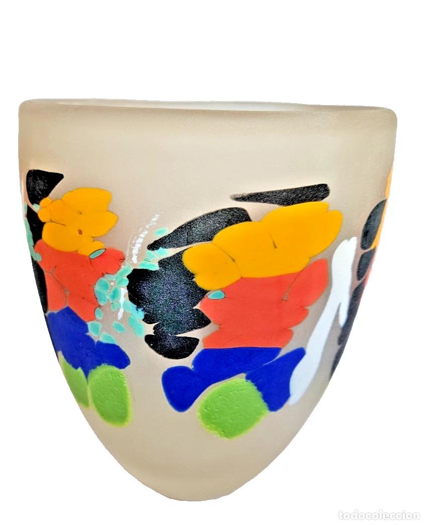 Antig&uuml;edades: ART DECORATIF JEAN LUC GARCIN VASE EN VERRE SOUFFLE POLYCHROME DECOR ABSTRAIT 95
