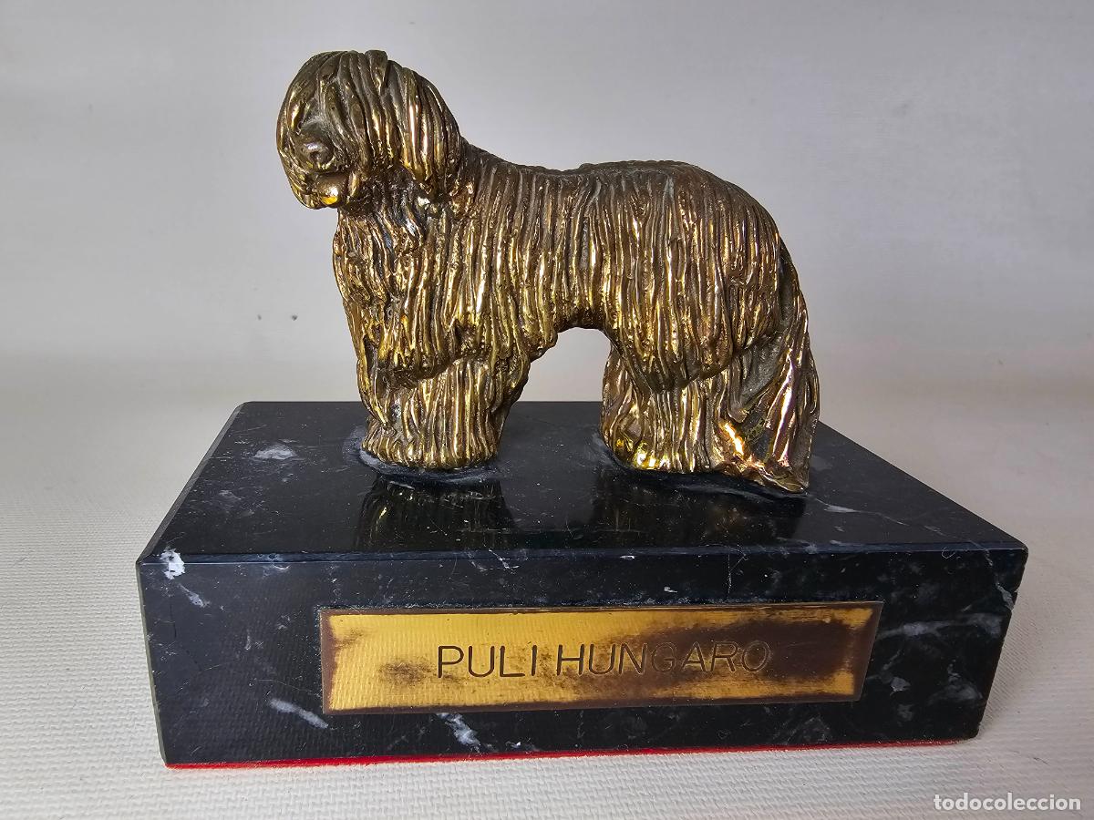 Antig&uuml;edades: Escultura perro Puli Hungaro bronce dorado