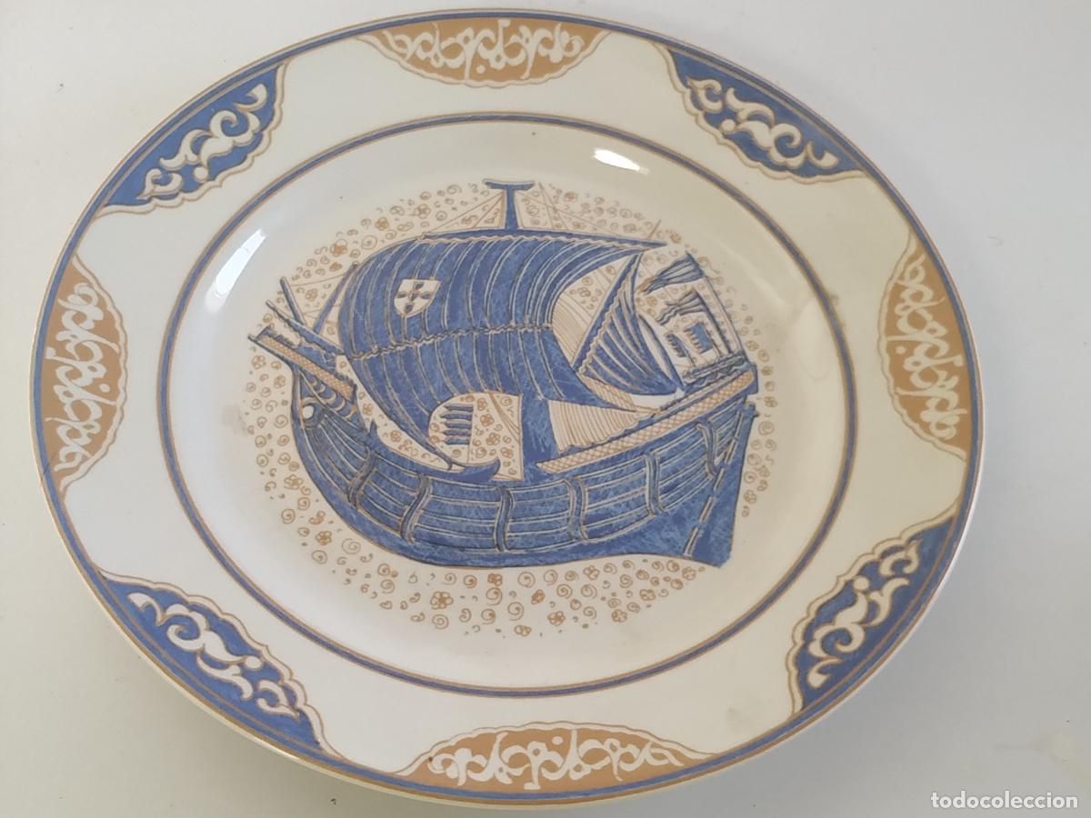 Antig&uuml;edades: Plato cer&aacute;mica seg&uacute;n modelo nazar&iacute; del S. XIV Con barco medieval