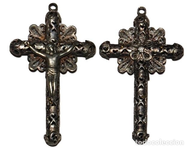 Antig&uuml;edades: CRUZ DE FILIGRANA DE PLATA TERMINAL DE ROSARIO ISABELINO SIGLO XIX